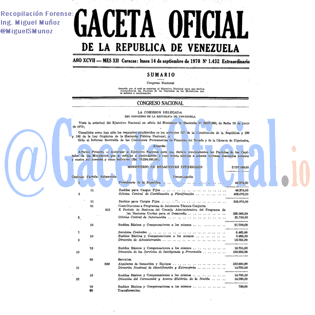 Gaceta Oficial 1432 del 14 Septiembre 1970