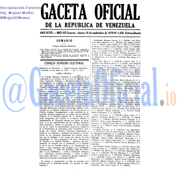 Gaceta Oficial 1436 del 18 Septiembre 1970