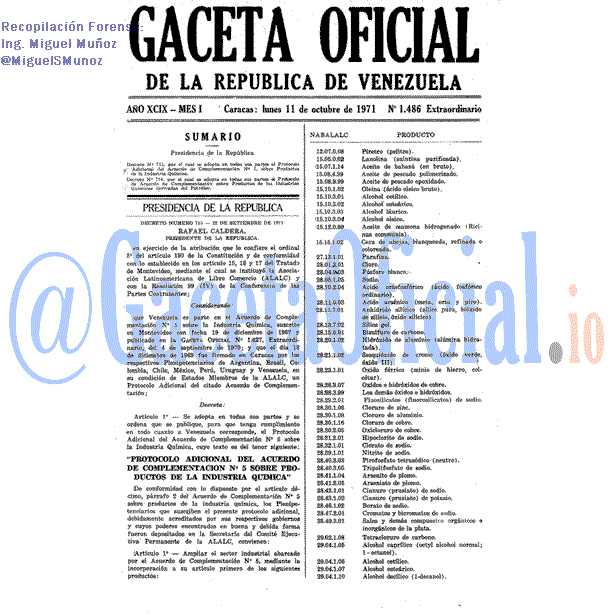 Gaceta Oficial 1486 del 11 Octubre 1971