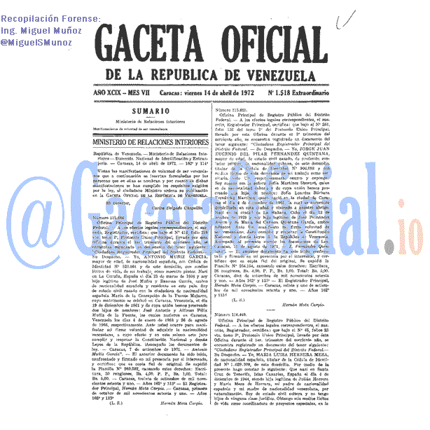 Gaceta Oficial 1518 del 14 Abril 1972