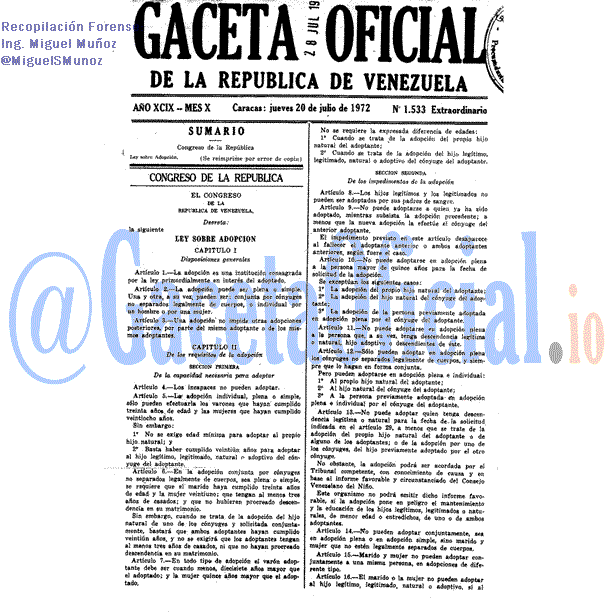 Gaceta Oficial 1533 del 20 Julio 1972