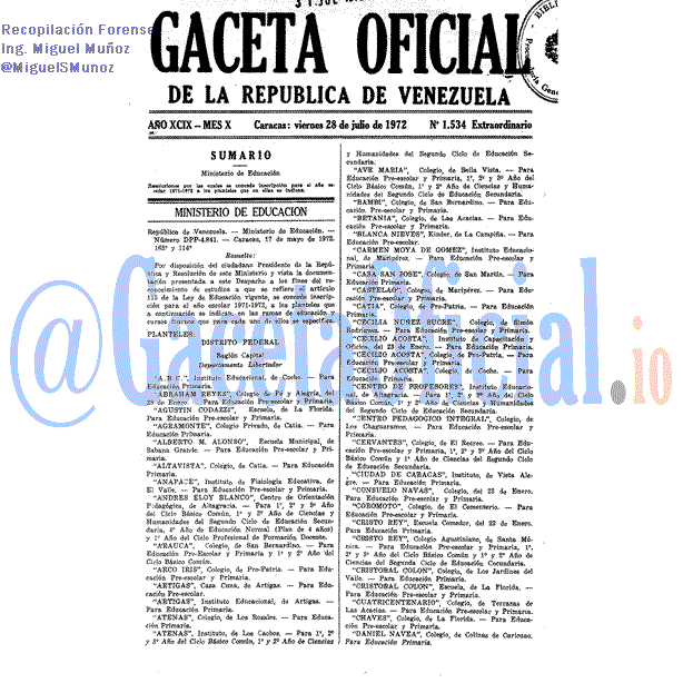 Gaceta Oficial 1534 del 28 Julio 1972