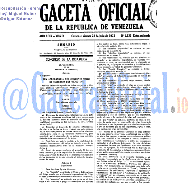 Gaceta Oficial 1535 del 28 Julio 1972