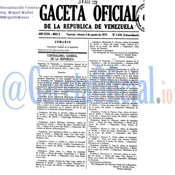 Gaceta Oficial 1536 del 4 Agosto 1972