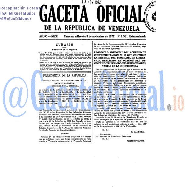 Gaceta Oficial 1551 del 8 Noviembre 1972