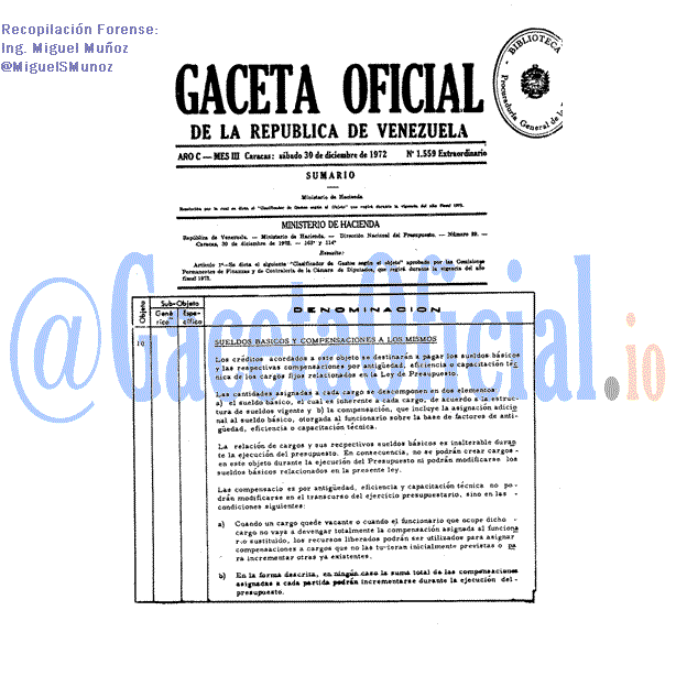 Gaceta Oficial 1559 del 30 Diciembre 1972