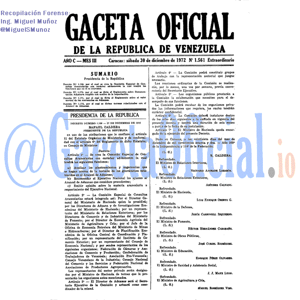 Gaceta Oficial 1561 del 30 Diciembre 1972