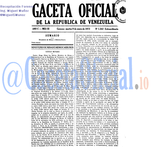 Gaceta Oficial 1562 del 9 Enero 1973