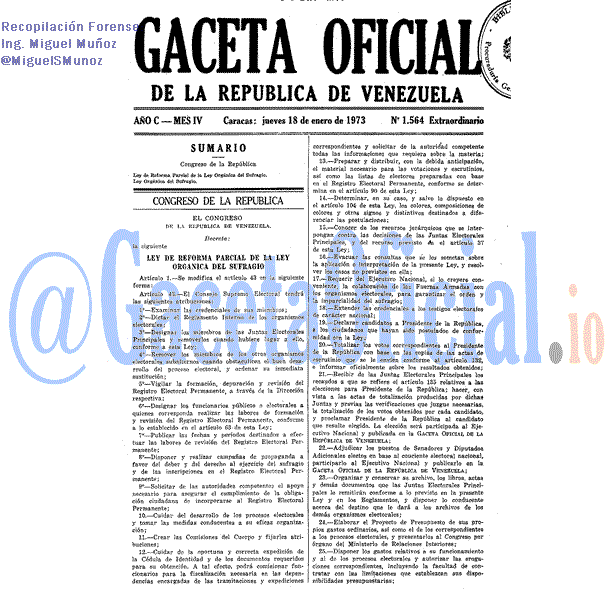 Gaceta Oficial 1564 del 18 Enero 1973