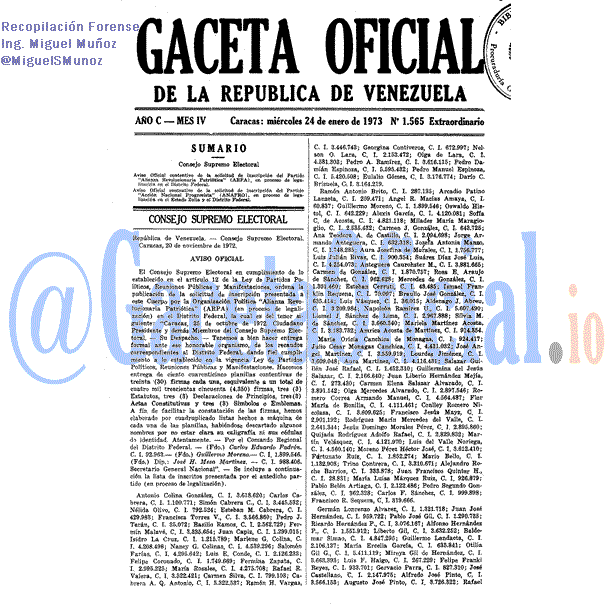 Gaceta Oficial 1565 del 24 Enero 1973