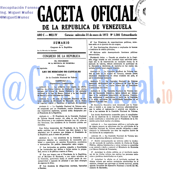 Gaceta Oficial 1566 del 31 Enero 1973