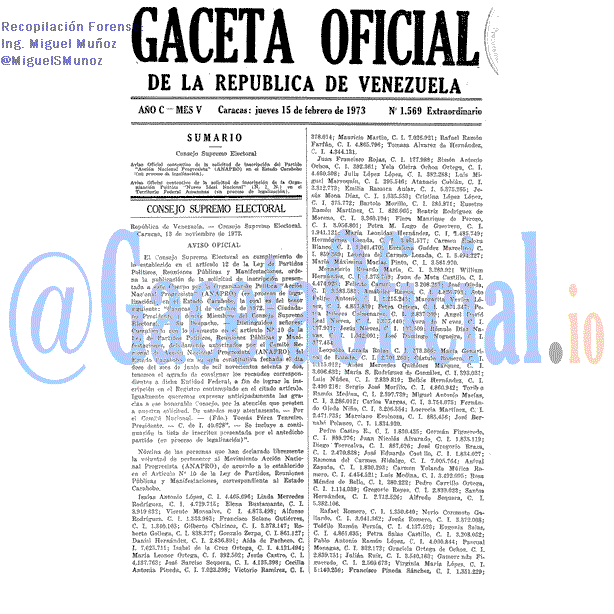 Gaceta Oficial 1569 del 15 Febrero 1973