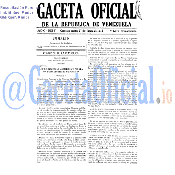 Gaceta Oficial 1570 del 27 Febrero 1973