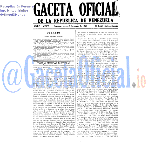 Gaceta Oficial 1571 del 8 Marzo 1973