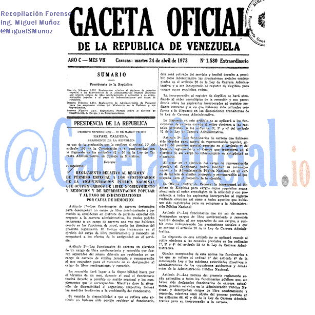 Gaceta Oficial 1580 del 24 Abril 1973