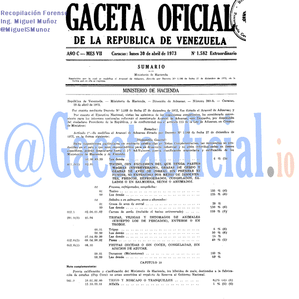 Gaceta Oficial 1582 del 30 Abril 1973