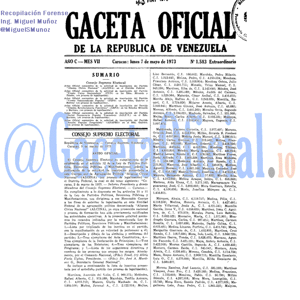 Gaceta Oficial 1583 del 7 Mayo 1973