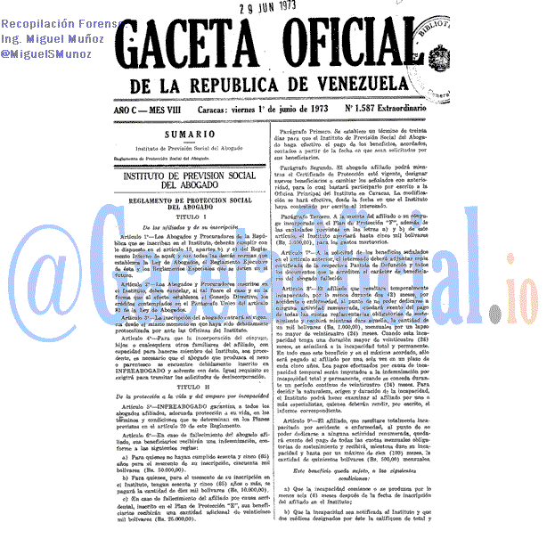 Gaceta Oficial 1587 del 1 Junio 1973