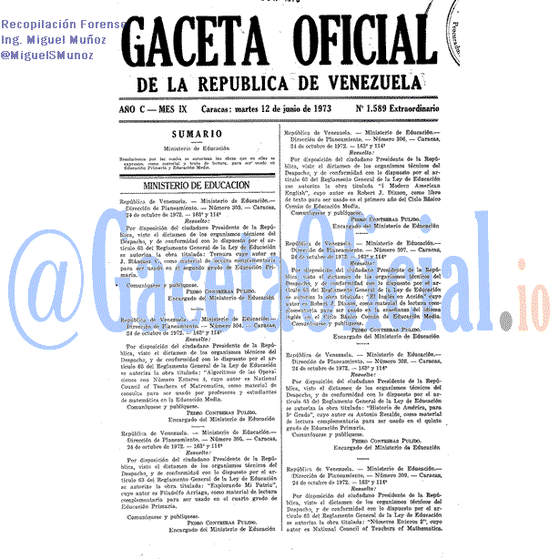 Gaceta Oficial 1589 del 12 Junio 1973
