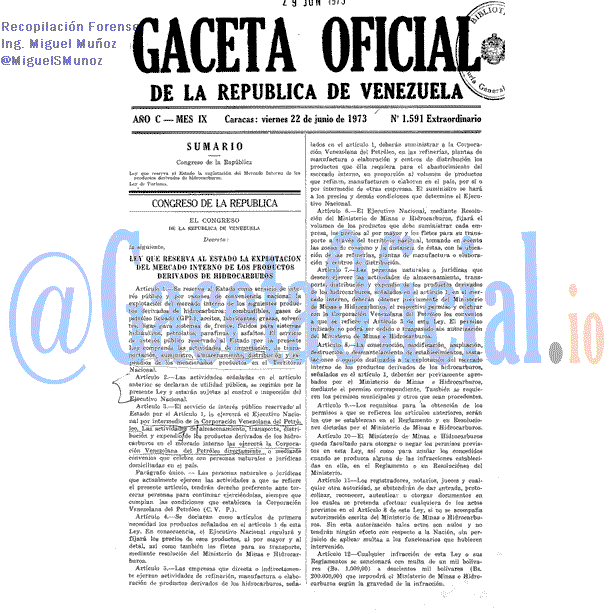 Gaceta Oficial 1591 del 22 Junio 1973