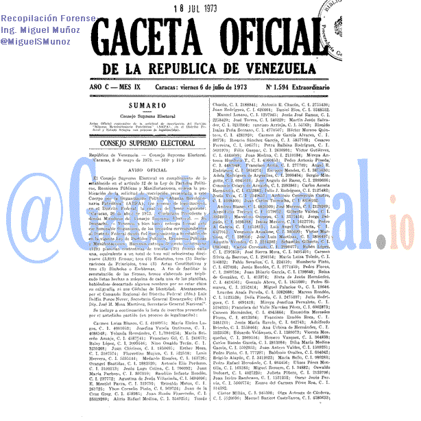 Gaceta Oficial 1594 del 6 Julio 1973