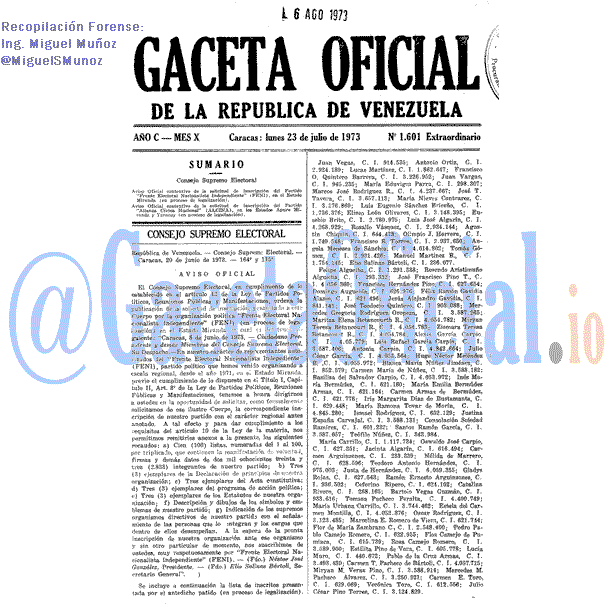 Gaceta Oficial 1601 del 23 Julio 1973