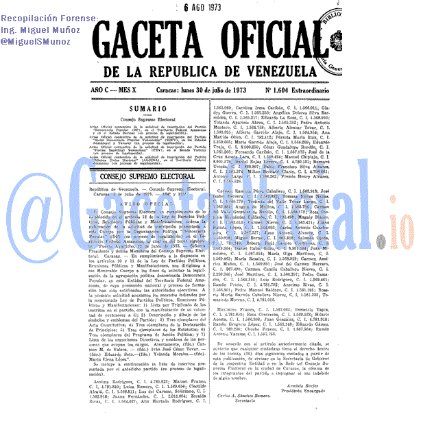 Gaceta Oficial 1604 del 30 Julio 1973