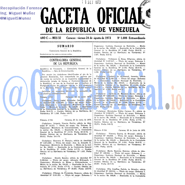 Gaceta Oficial 1608 del 24 Agosto 1973