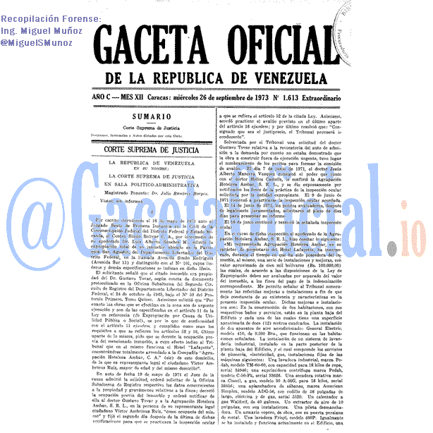 Gaceta Oficial 1613 del 26 Septiembre 1973