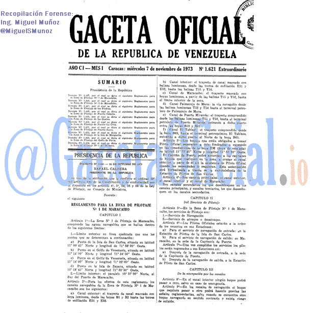 Gaceta Oficial 1621 del 7 Noviembre 1973