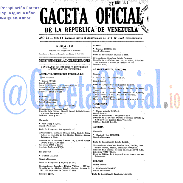Gaceta Oficial 1622 del 15 Noviembre 1973