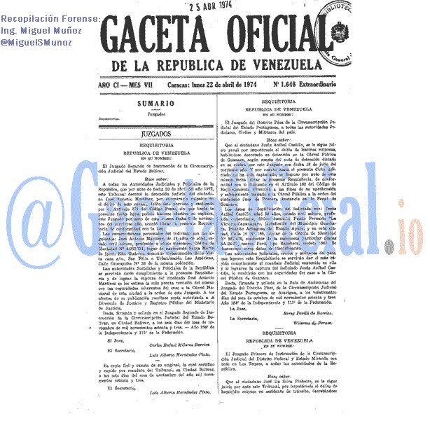 Gaceta Oficial 1646 del 22 Abril 1974