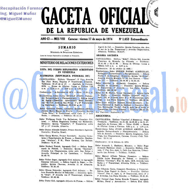 Gaceta Oficial 1653 del 17 Mayo 1974