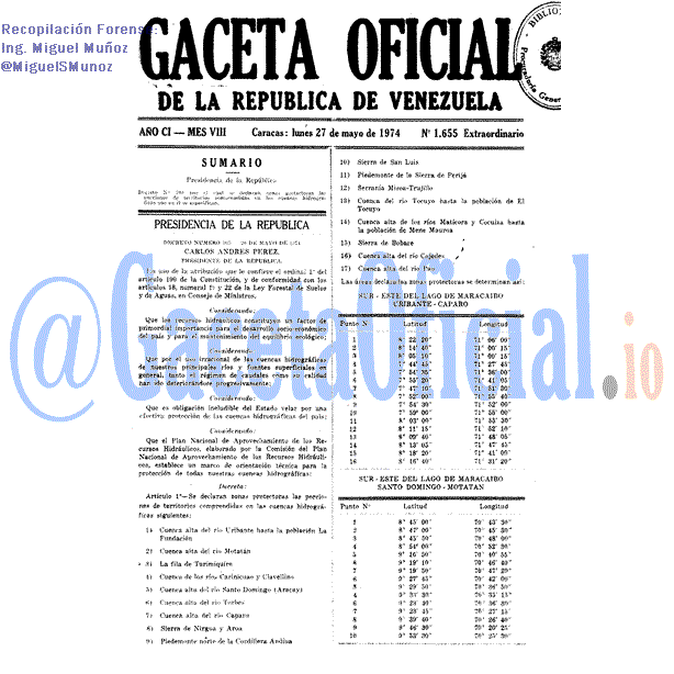 Gaceta Oficial 1655 del 27 Mayo 1974