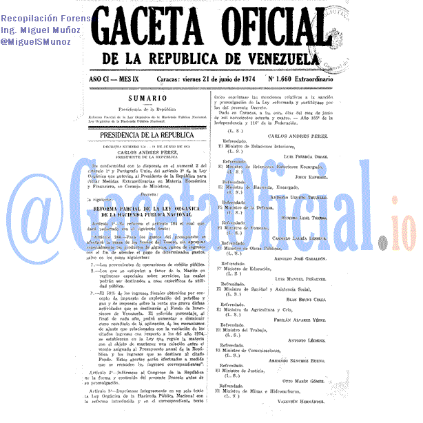Gaceta Oficial 1660 del 21 Junio 1974