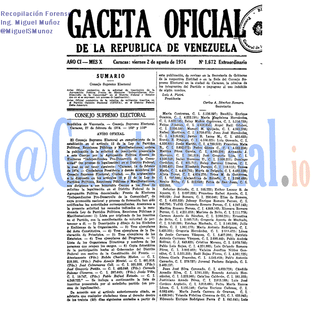 Gaceta Oficial 1672 del 2 Agosto 1974