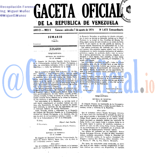Gaceta Oficial 1673 del 7 Agosto 1974