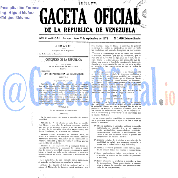 Gaceta Oficial 1680 del 2 Septiembre 1974