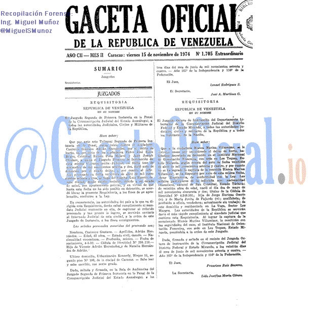 Gaceta Oficial 1705 del 15 Noviembre 1974