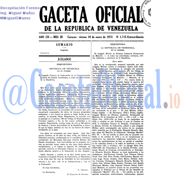 Gaceta Oficial 1715 del 10 Enero 1975