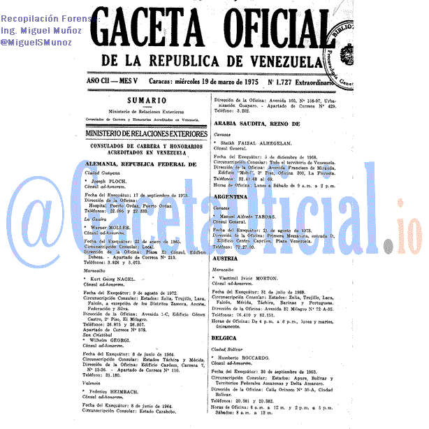 Gaceta Oficial 1727 del 19 Marzo 1975