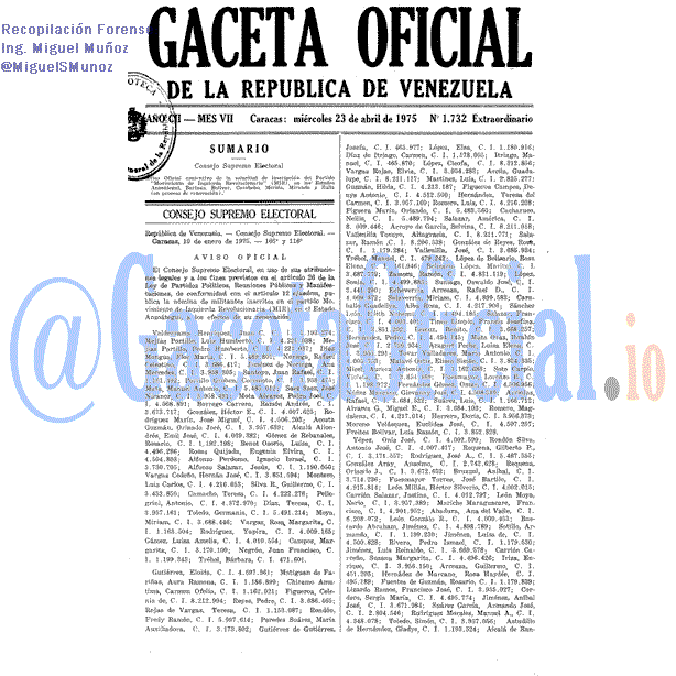 Gaceta Oficial 1732 del 23 Abril 1975