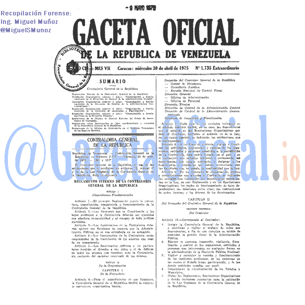 Gaceta Oficial 1735 del 30 Abril 1975