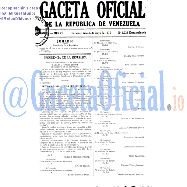 Gaceta Oficial 1736 del 5 Mayo 1975