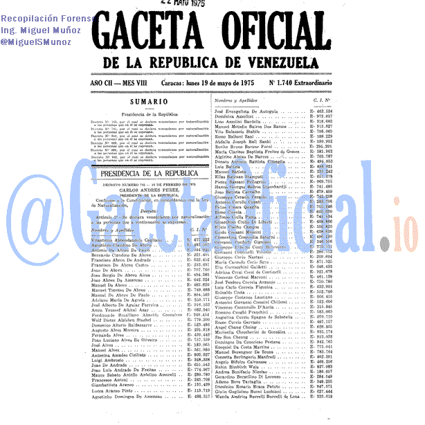 Gaceta Oficial 1740 del 19 Mayo 1975