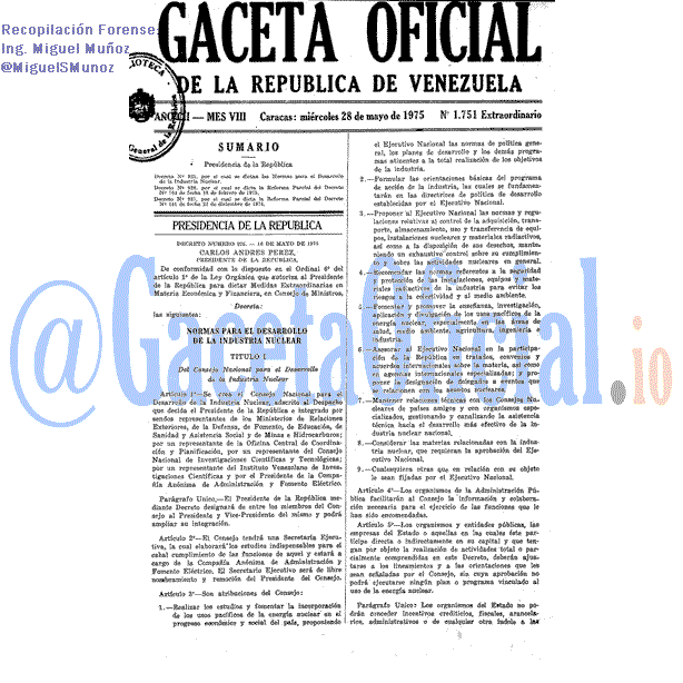 Gaceta Oficial 1751 del 28 Mayo 1975