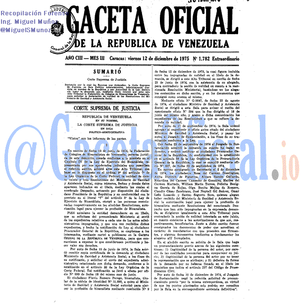 Gaceta Oficial 1782 del 12 Diciembre 1975