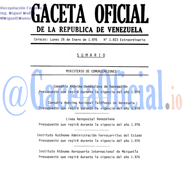 Gaceta Oficial 1823 del 26 Enero 1976