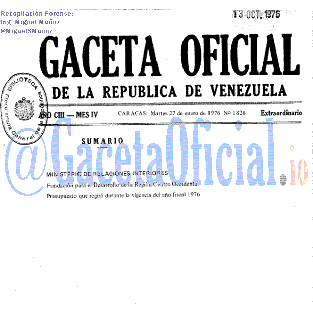 Gaceta Oficial 1828 del 27 Enero 1976
