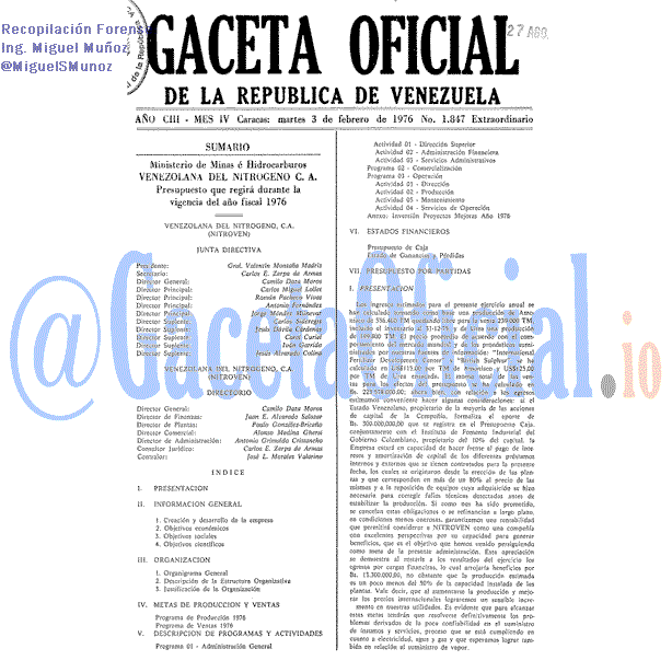 Gaceta Oficial 1847 del 3 Febrero 1976